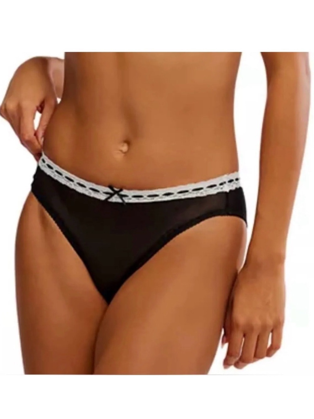 Intimately FP- Black Bikini Panty with White Lace Waistband- Size XL- NWT